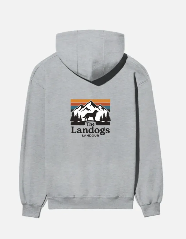 The Refined Classic Hoodie, light edition, with The Landogs compass badge on the back